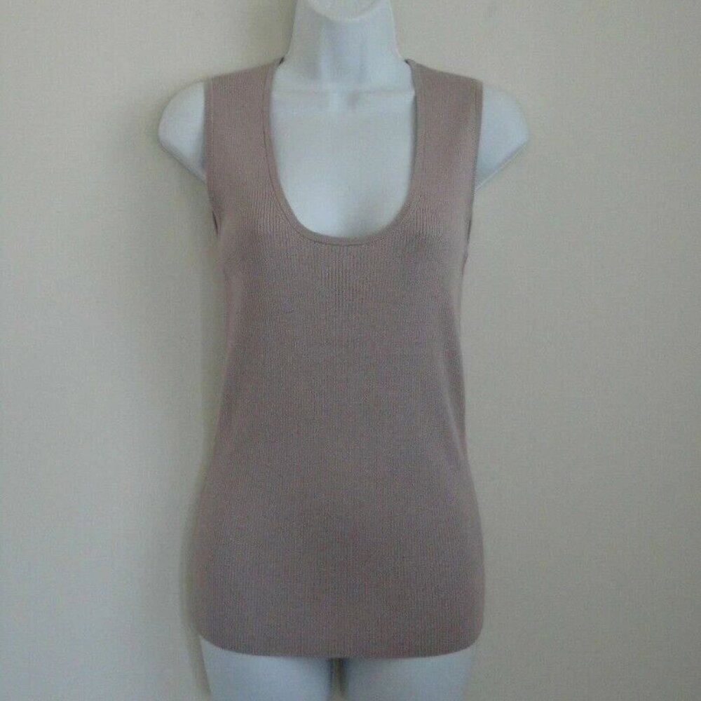 New ST. JOHN Lavender Wool Fine Gauge Ribbed Scoop Neck Knit Shell Top Small